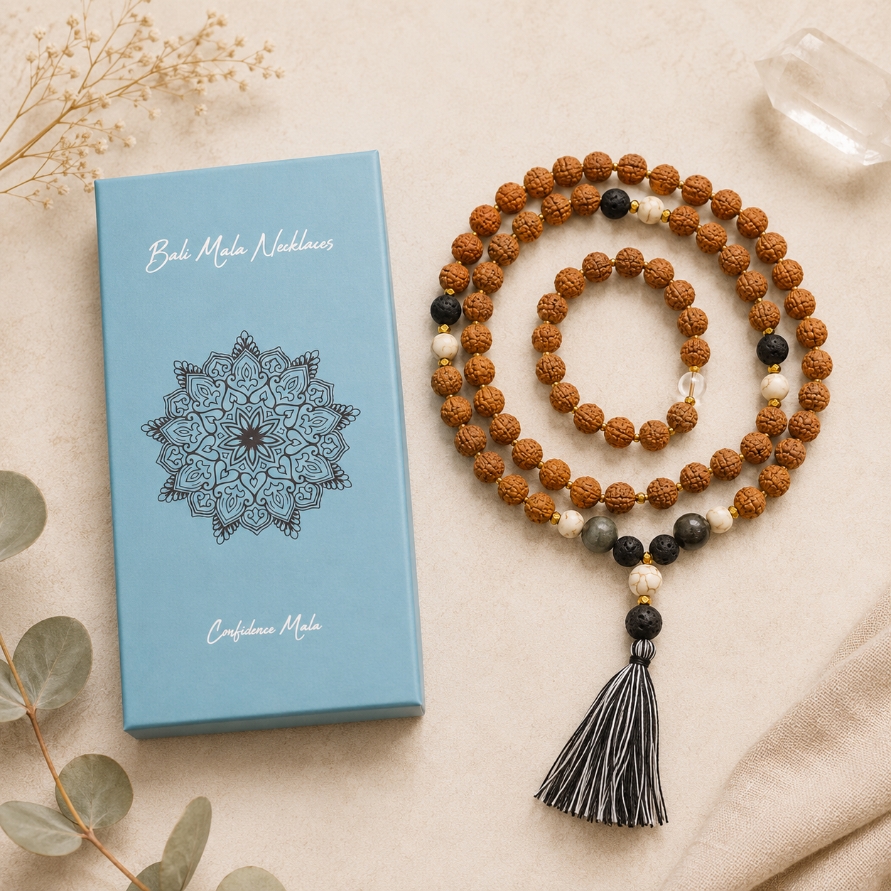 Collar Bali Mala Confianza – Rudraksha y Fuerza Interior
