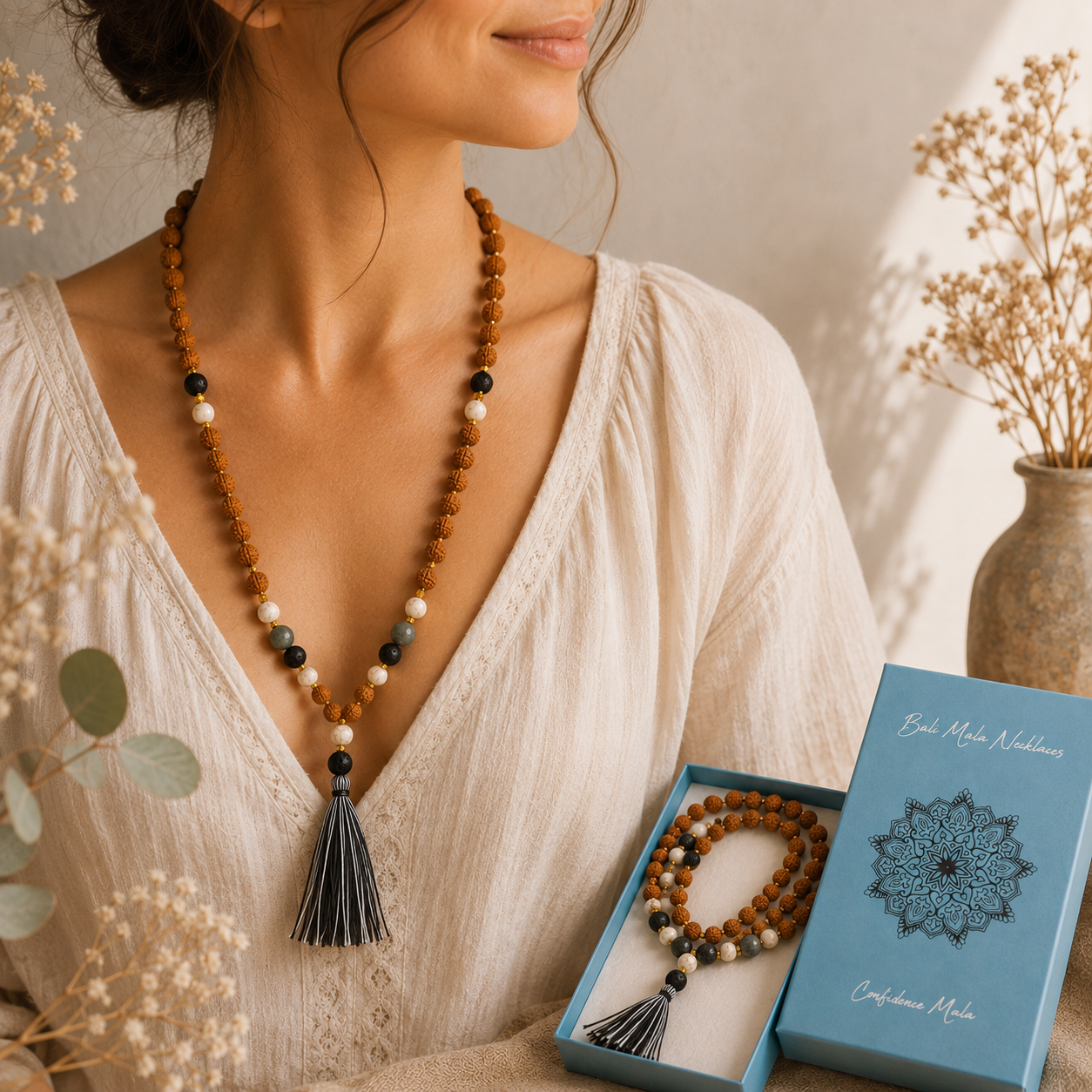 Collar Bali Mala Confianza – Rudraksha y Fuerza Interior