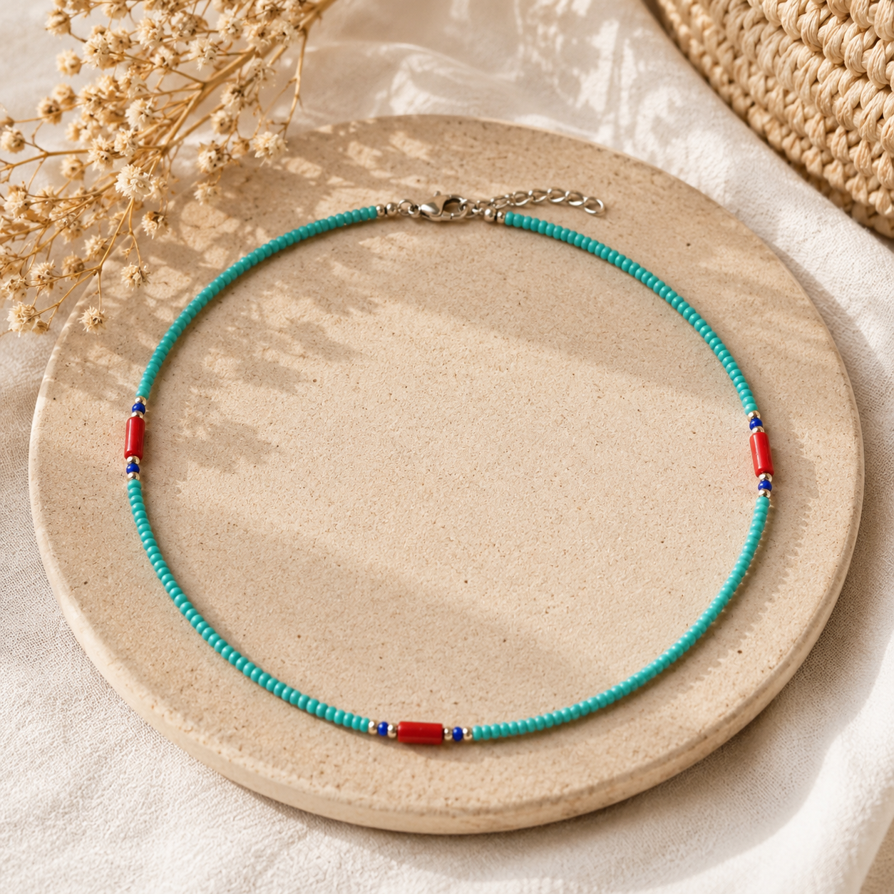 Collar Nepalí de Turquesa y Coral | 42 cm