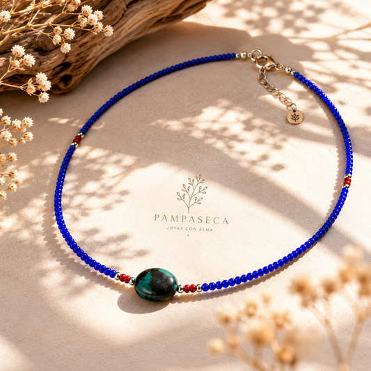 Collar de Lapislázuli y Turquesa Nepalí Fino (42 cm)