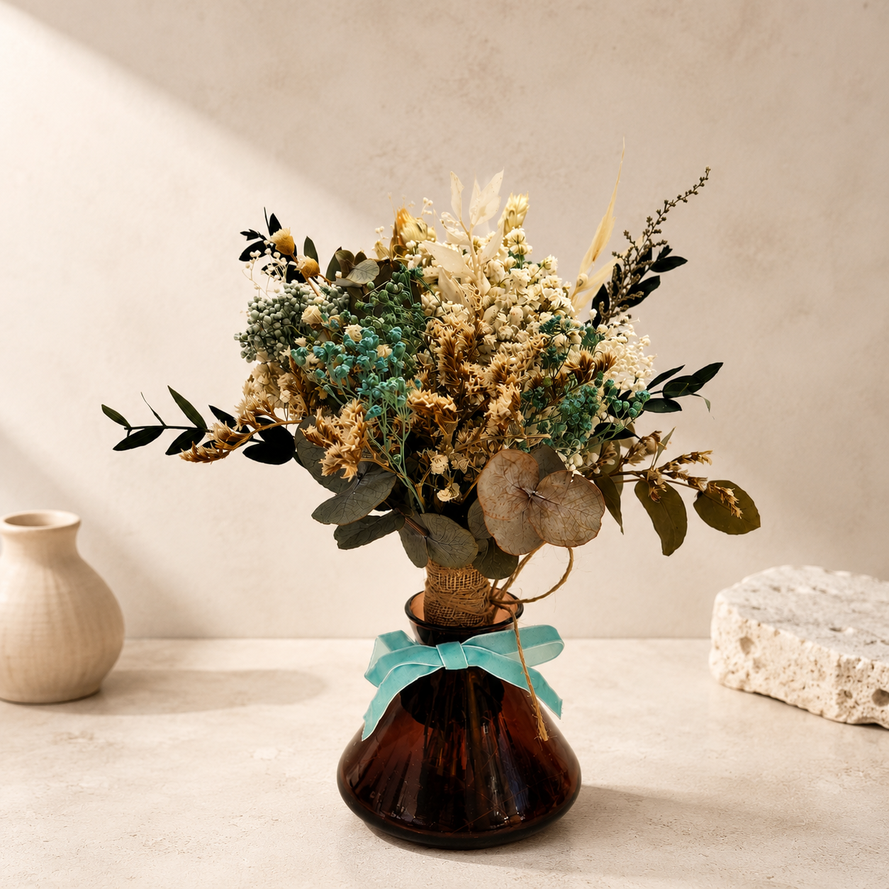 Mini Bouquet de Boda Ámbar-Centros de mesa con flores preservadas