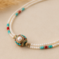 Collar Nepalés de Gemas Extra Finas de Dos Líneas – Colgante Perla y Turquesa ✨