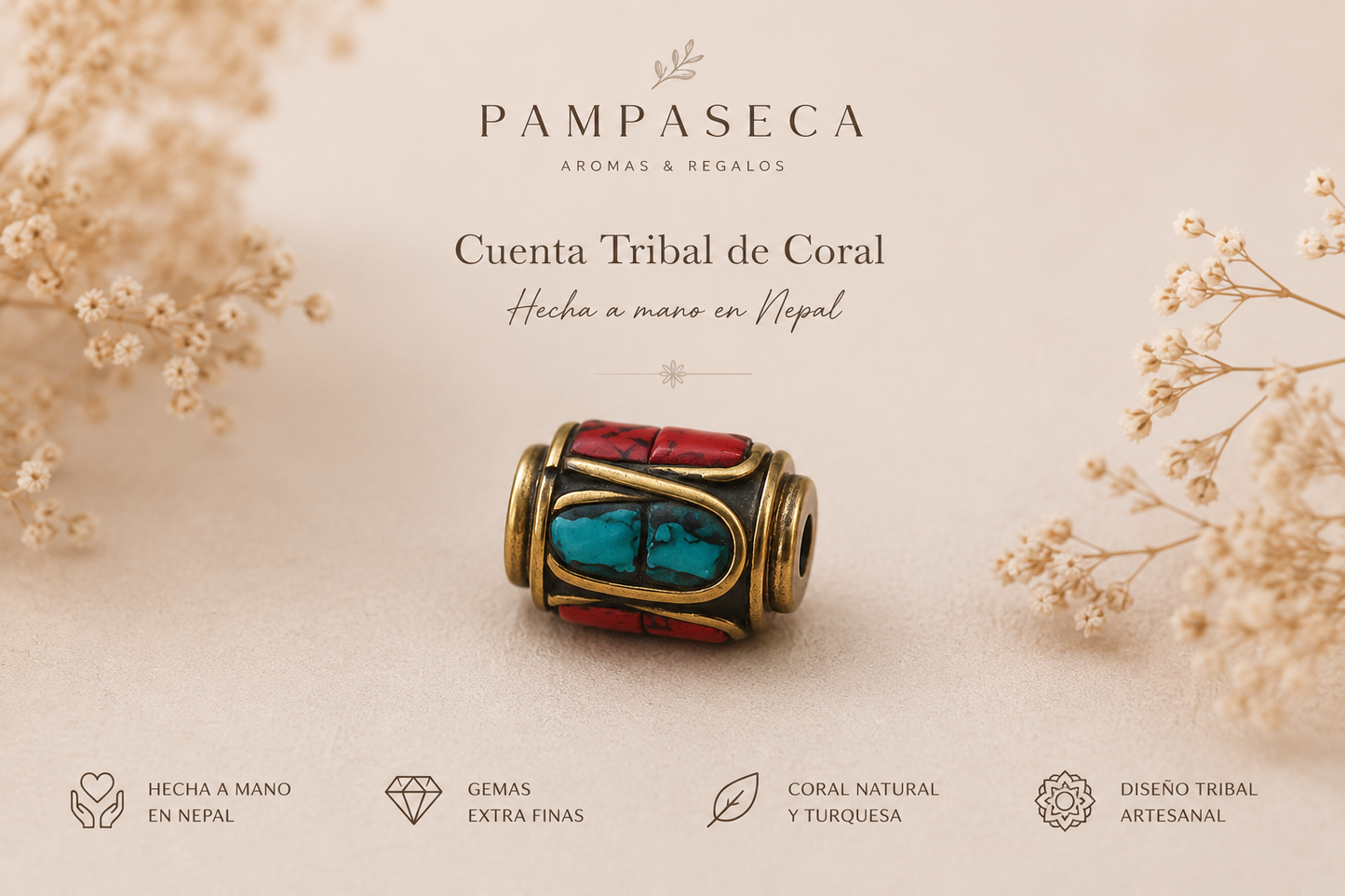 Collar Nepalés de Gemas Extra Finas - Cuenta Tribal de Coral