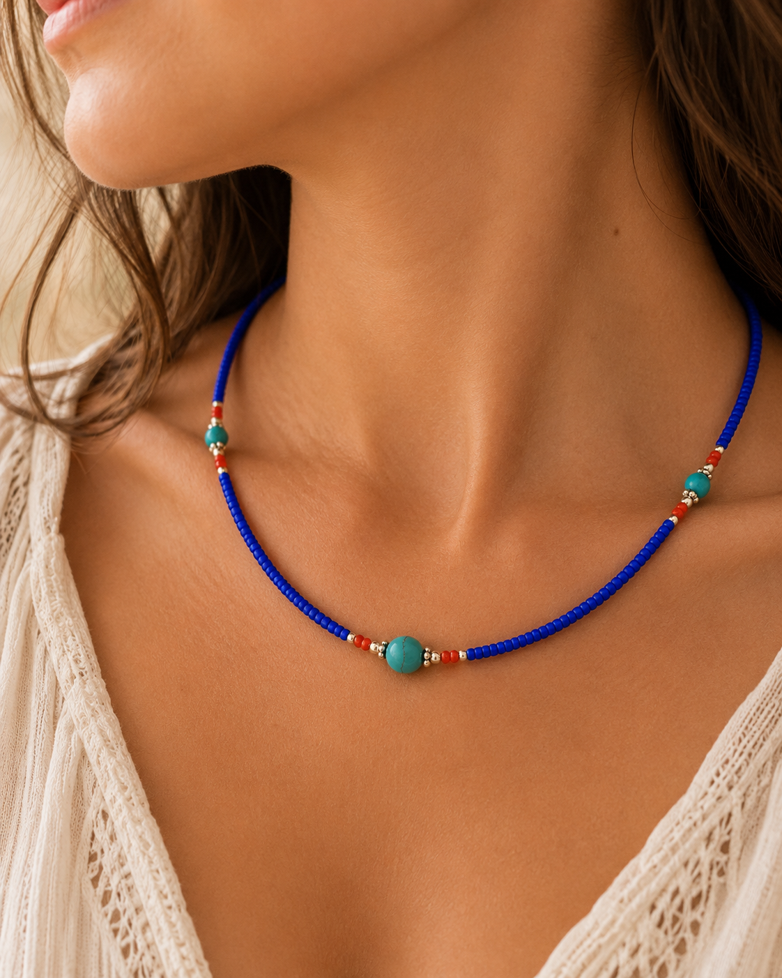 Collar Nepalés de Gemas Extra Finas - Ónix Azul y Árbol de la Vida