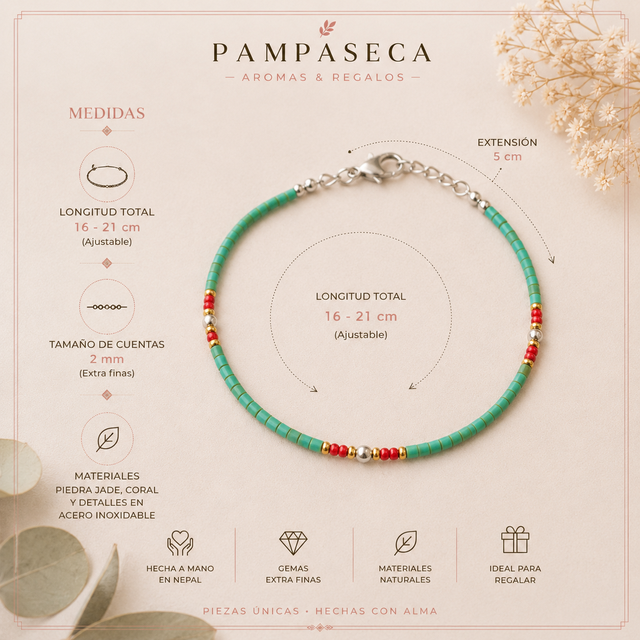 Pulsera Nepalés de Gemas Extra Finas - Turquesa y Piedra