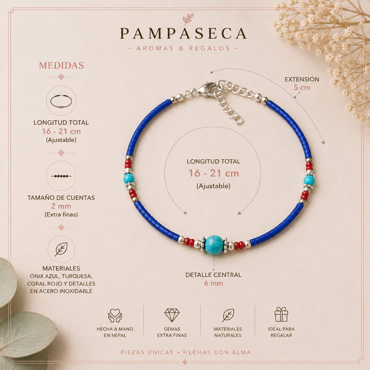 Pulsera Nepalesa de Gemas Extra Finas – Ónix Azul