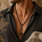 Collar Rosario de Piedra Negra Mate y Cruz de Hematita