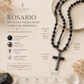 Collar Rosario de Piedra Negra Mate y Cruz de Hematita