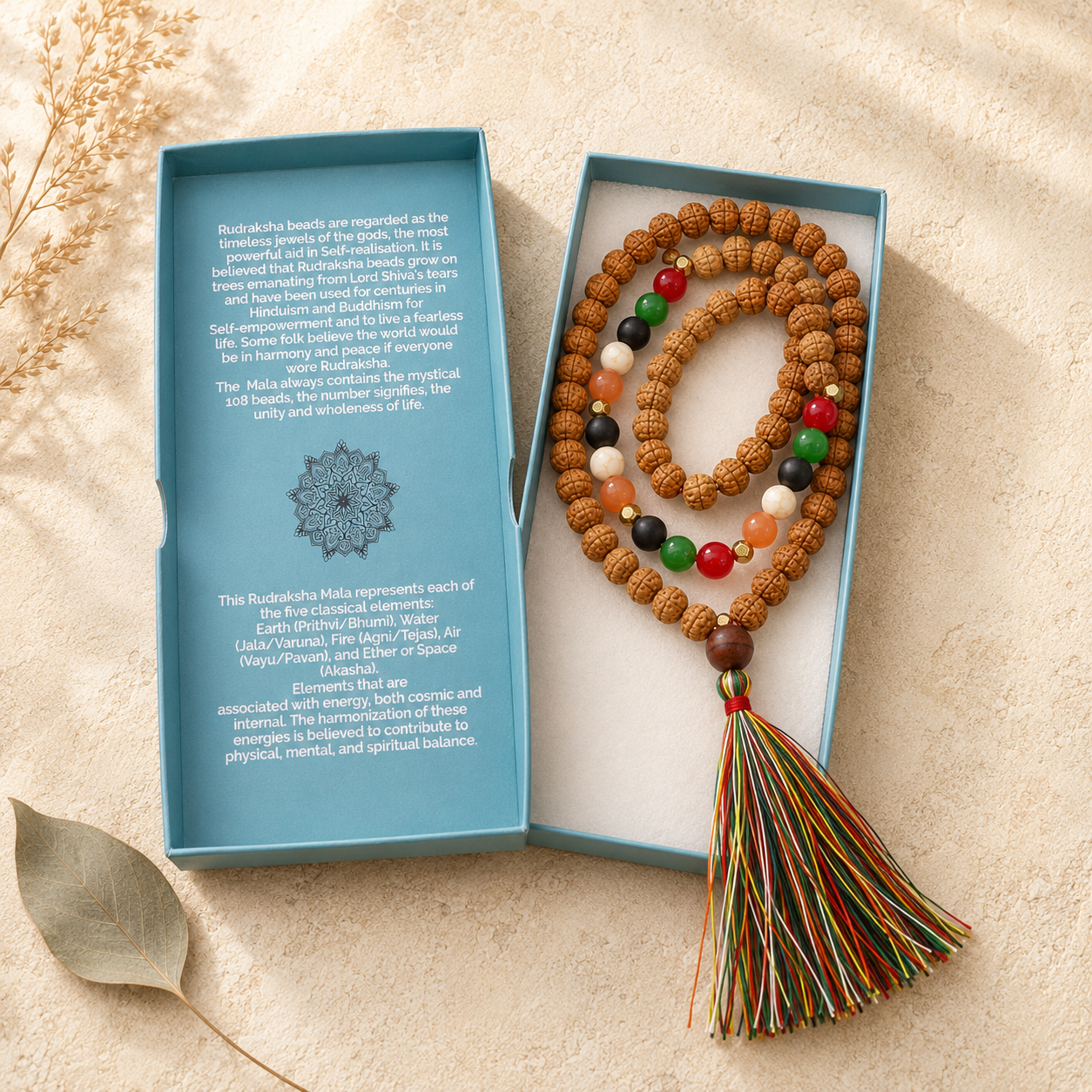 Collar de Rudraksha Bali Mala «Energía de los Cinco Elementos»