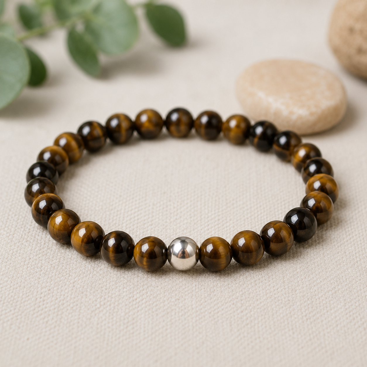 Pulsera ojo de tigre con perla de plata- Confianza y determinación
