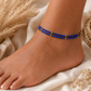 Pulsera de Tobillo Doble - Lapislázuli y Perlas de latón Nepalíes (22 cm)