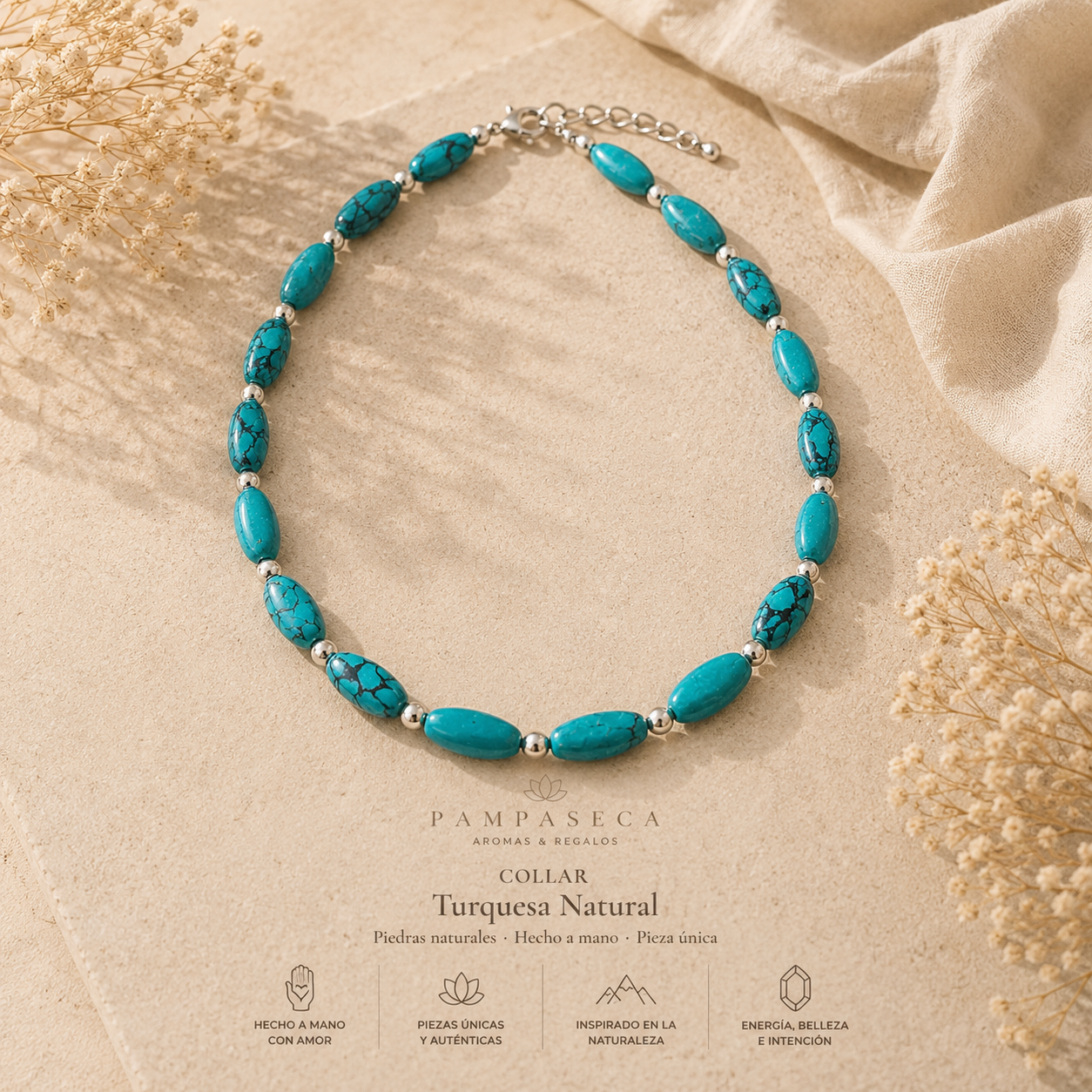 Conjunto Collar (50 cm) y Pulsera (17 cm) - Turquesa Nepalí