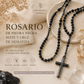 Collar Rosario de Piedra Negra Mate y Cruz de Hematita