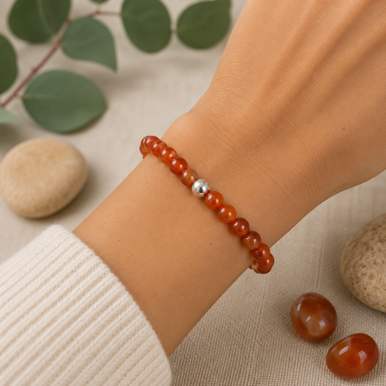 Pulsera de cornalina y plata (6mm) - vitalidad y creatividad