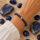 Pulsera de lapislázuli y gema de plata 6mm Sabiduría y comunicación