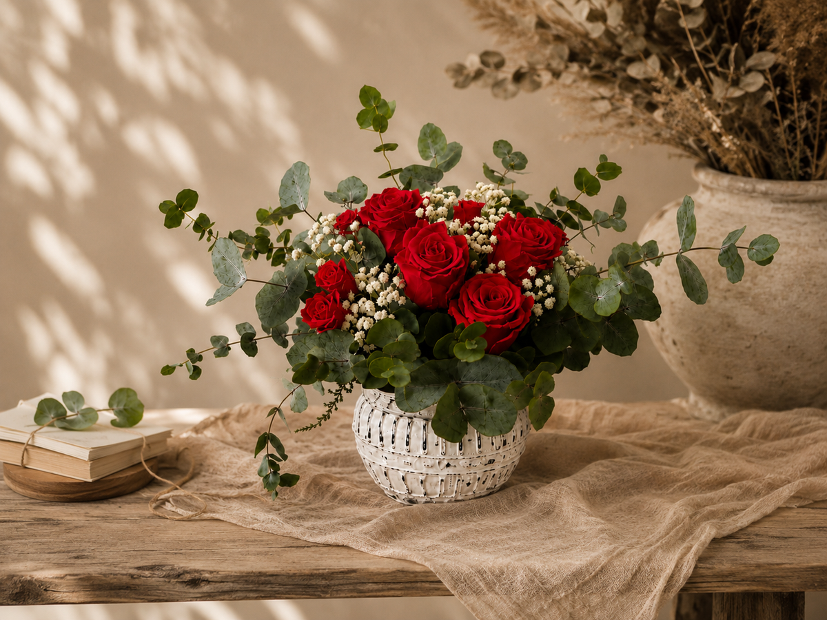 ROSAS CARMESÍ EN CENTRO GRIEGO 🌹