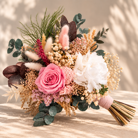 Ramo Lola · Flores preservadas en rosa y blanco 🌸