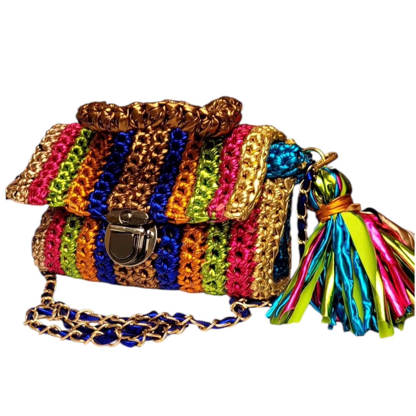 BOLSO TEJIDO A MANO NOCHE BRILLANTE BY INMADEL