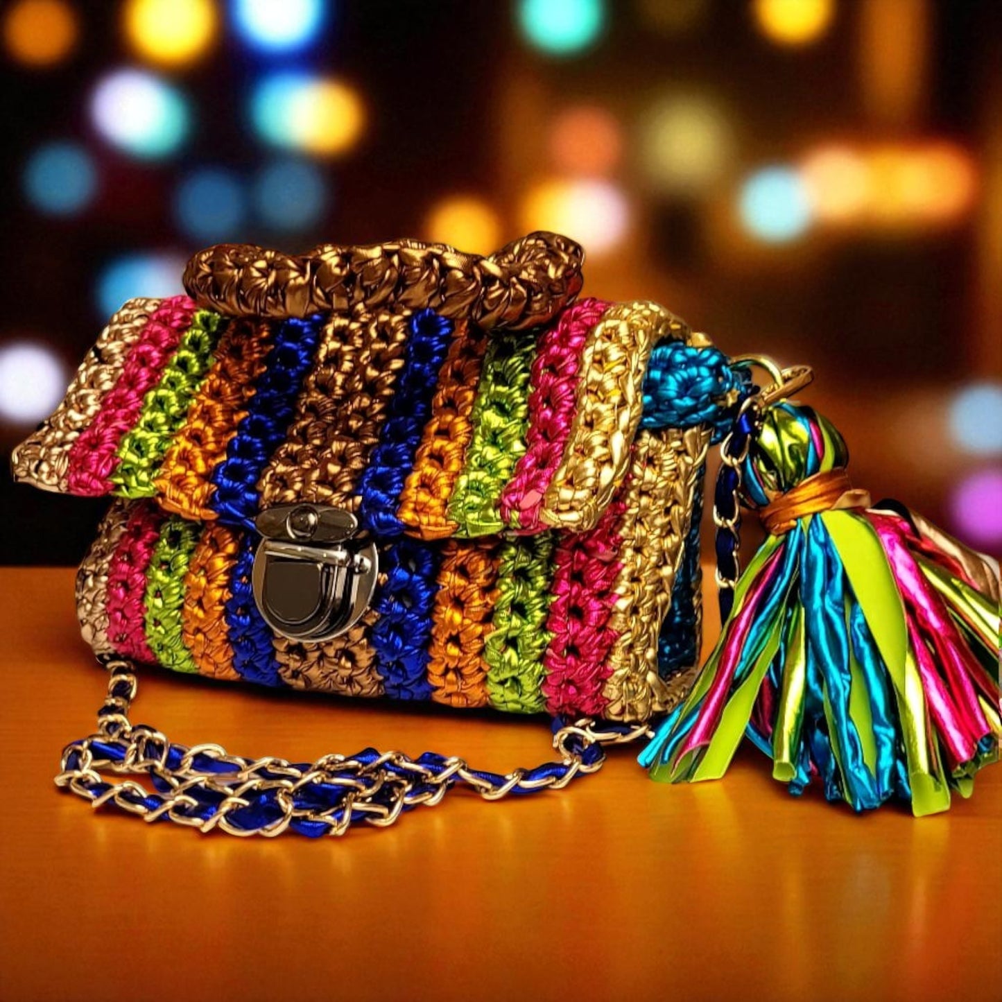 BOLSO TEJIDO A MANO NOCHE BRILLANTE BY INMADEL