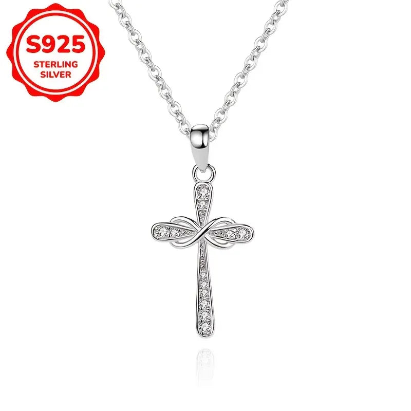 COLGANTE CON DIJE DE CRUZ DE PLATA Y CIRCONITA