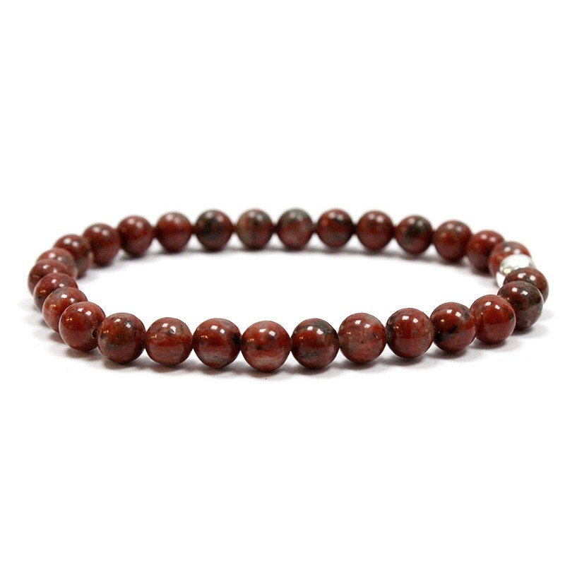 Pulsera de jaspe sésamo y gema de plata 6mm Estabilidad y Serenidad