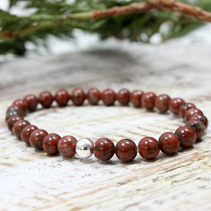 Pulsera de jaspe sésamo y gema de plata 6mm Estabilidad y Serenidad