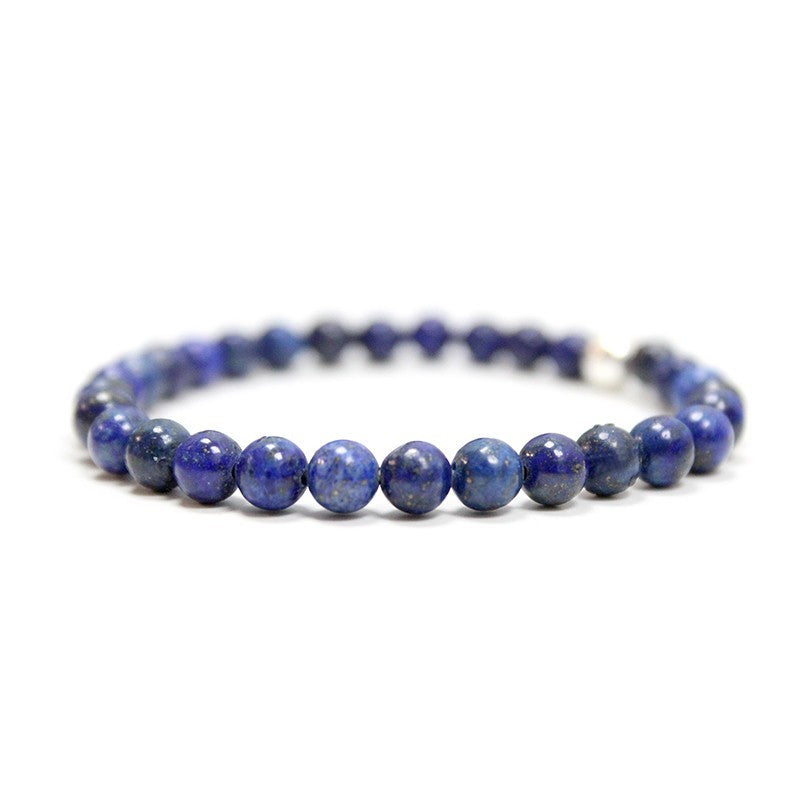 Pulsera de lapislázuli y gema de plata 6mm Sabiduría y comunicación