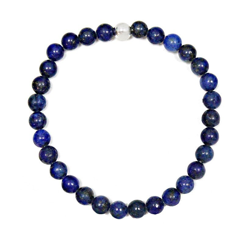 Pulsera de lapislázuli y gema de plata 6mm Sabiduría y comunicación