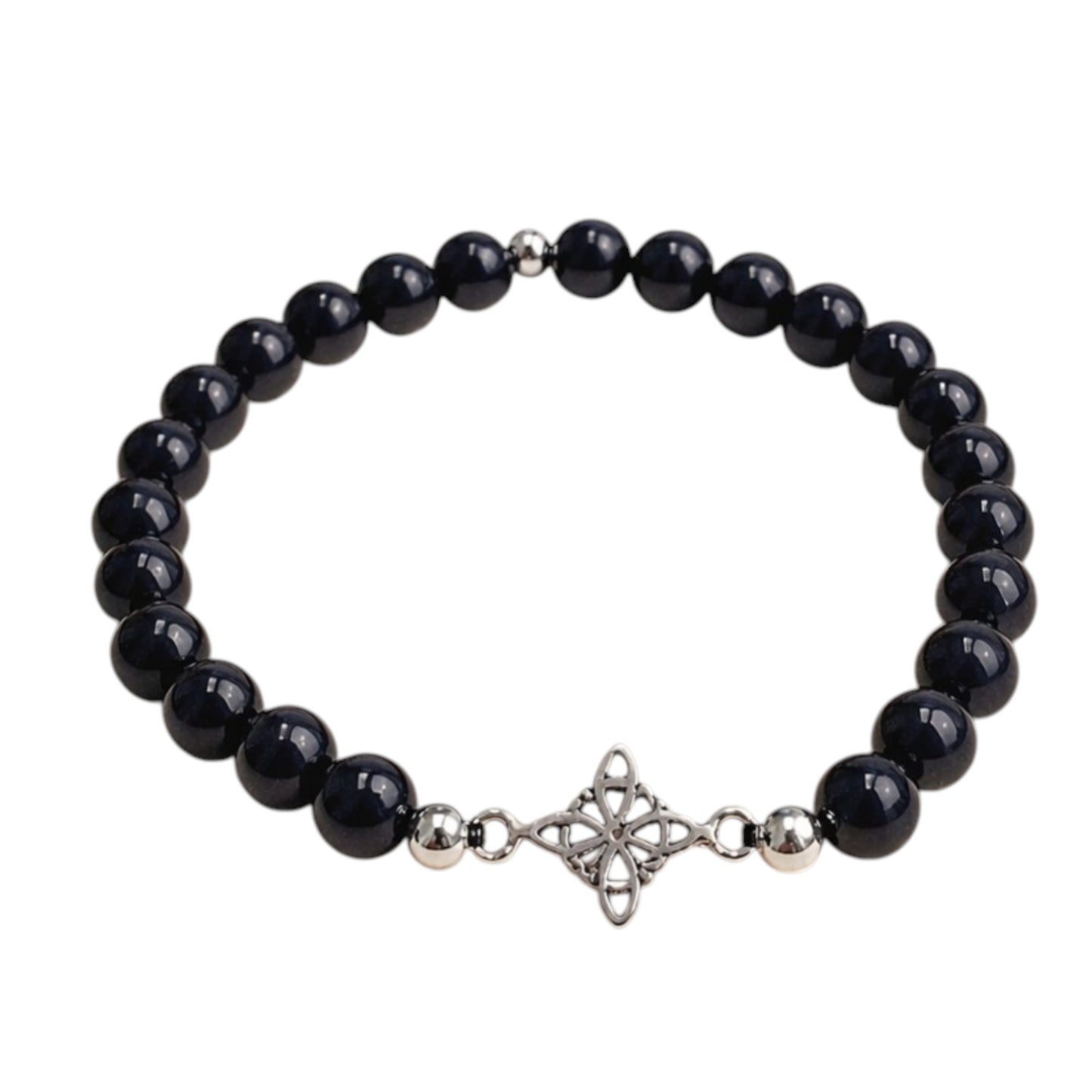 Pulsera de ónix con símbolo nudo de brujas en plata (6 mm)