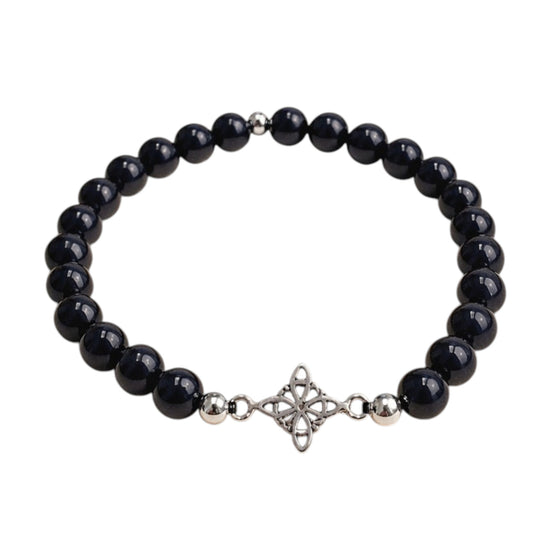 Pulsera de ónix con símbolo nudo de brujas en plata (6 mm)