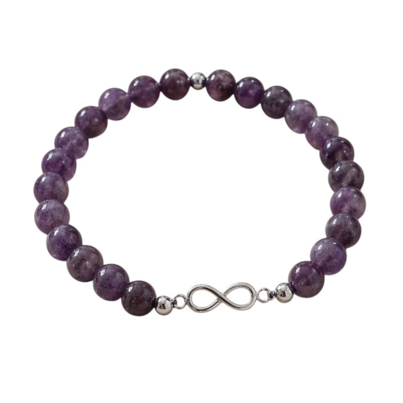 Pulsera amatista · Infinito y plata (6 mm)