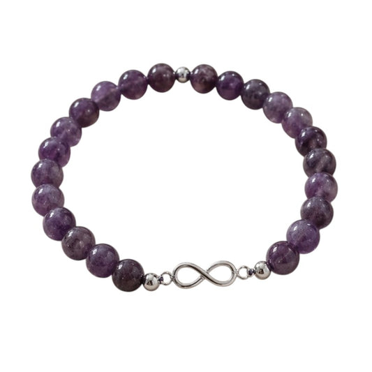 Pulsera amatista · Infinito y plata (6 mm)