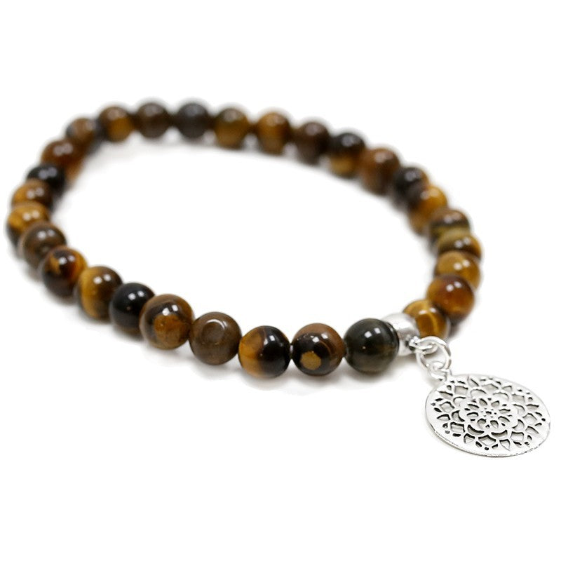 Pulsera ojo de tigre · Mandala y plata (6 mm)