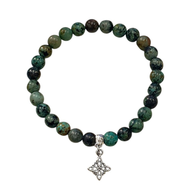 Pulsera de turquesa africana con nudo de brujas y plata (6 mm)