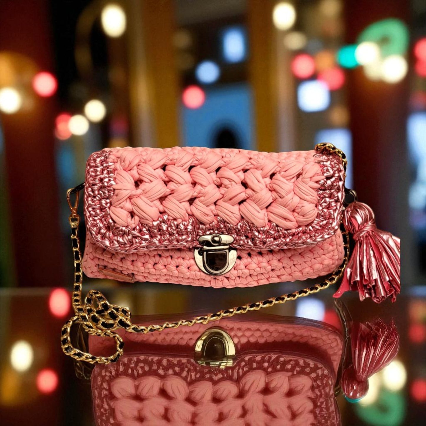 BOLSO TEJIDO A MANO ROSECUTIE