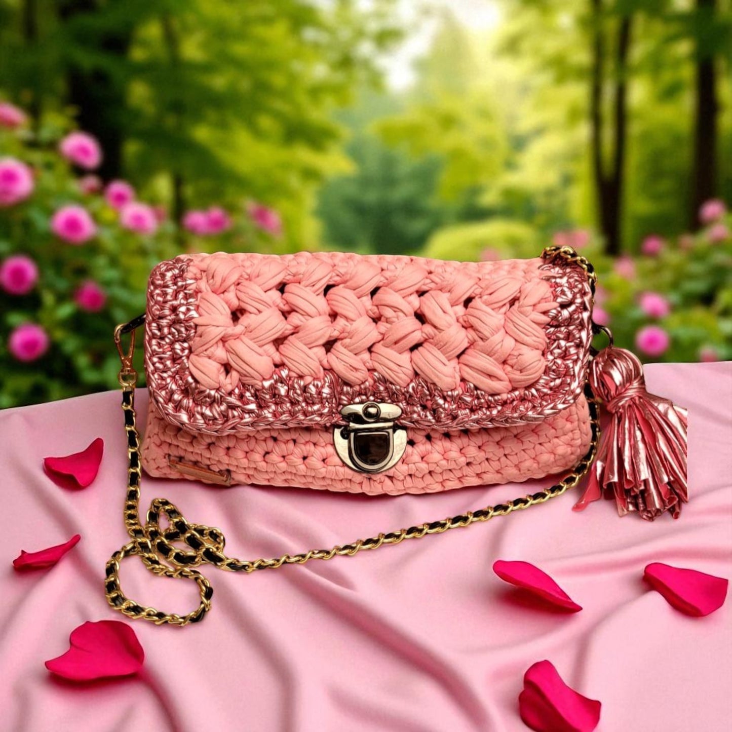 BOLSO TEJIDO A MANO ROSECUTIE