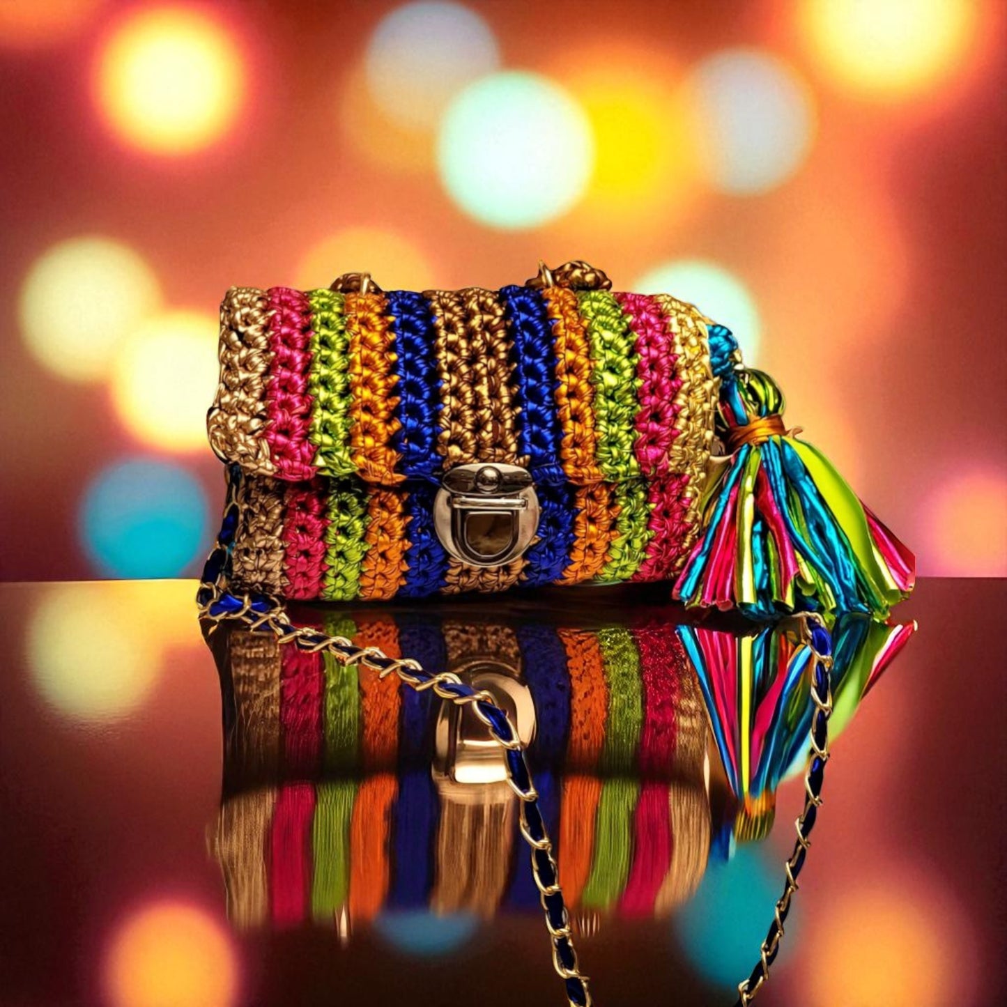 BOLSO TEJIDO A MANO NOCHE BRILLANTE BY INMADEL